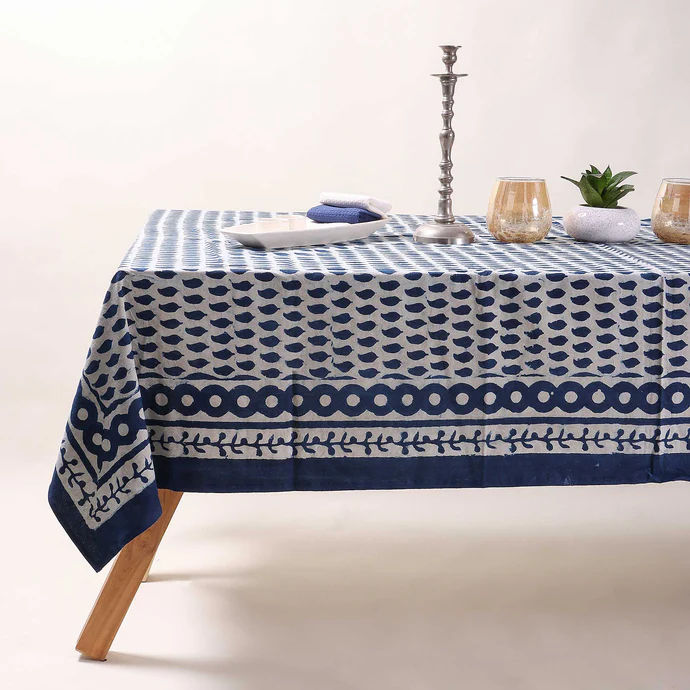 Premium Hand Block Leaf Print Cotton Top Dining Table Cloth Design